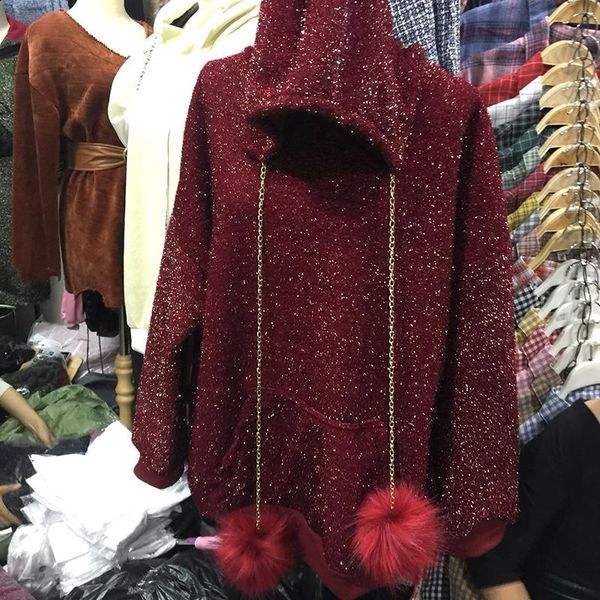 women's hoodies & sweatshirts metallic fleece with chains fur ball long sleeve hooded and sweatshirt pompom bronzing pullovers, Black
women's hoodies & sweatshirts metallic fleece with chains fur ball long sleeve hooded and sweatshirt pompom bronzing pullovers, Black