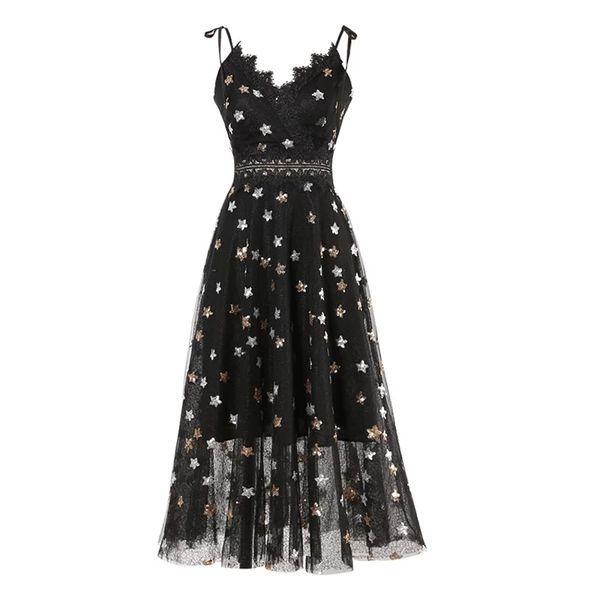 lace up strap mesh bling sequined star sleeveless black champagne women midi dress v neck mid-calf fit and flare d0910 210514, Black;gray
lace up strap mesh bling sequined star sleeveless black champagne women midi dress v neck mid-calf fit and flare d0910 210514, Black;gray