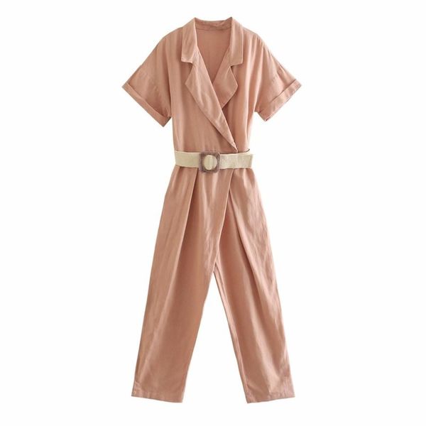 2021 spring new loose, thin versatile solid short sleeve suit collar and belt jumpsuit 2704501, Black;white
2021 spring new loose, thin versatile solid short sleeve suit collar and belt jumpsuit 2704501, Black;white