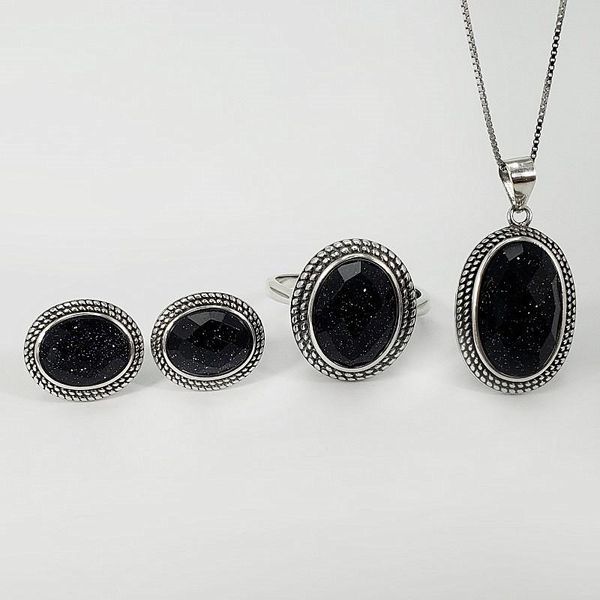 bracelet, earrings & necklace d 925 sterling silver jewelry set antique women's accessories with oval shape natural blue sandstone turq, Black
bracelet, earrings & necklace d 925 sterling silver jewelry set antique women's accessories with oval shape natural blue sandstone turq, Black