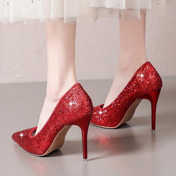 female pump heels thin pointed toe slip-on shallow spring autumn bling elegant bridal wedding shoes 2021 woman dress, Black
female pump heels thin pointed toe slip-on shallow spring autumn bling elegant bridal wedding shoes 2021 woman dress, Black
