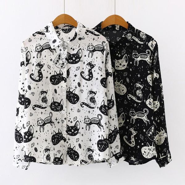men's casual shirts autumn spring women black white cartoon cat print blouses fashion slim long sleeve chiffon shirt female blusas, White;black
men's casual shirts autumn spring women black white cartoon cat print blouses fashion slim long sleeve chiffon shirt female blusas, White;black