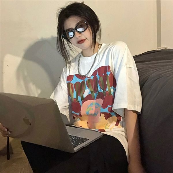 high street hip hop loose fitting short sleeve large t-shirt women's summer 2021 new round neck love printing super fried street top, White;black
high street hip hop loose fitting short sleeve large t-shirt women's summer 2021 new round neck love printing super fried street top, White;black