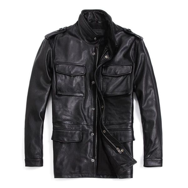 men's leather & faux genuine jacket head layer cowhide mid-length motorcycle stand-up collar windbreaker coat, Black
men's leather & faux genuine jacket head layer cowhide mid-length motorcycle stand-up collar windbreaker coat, Black