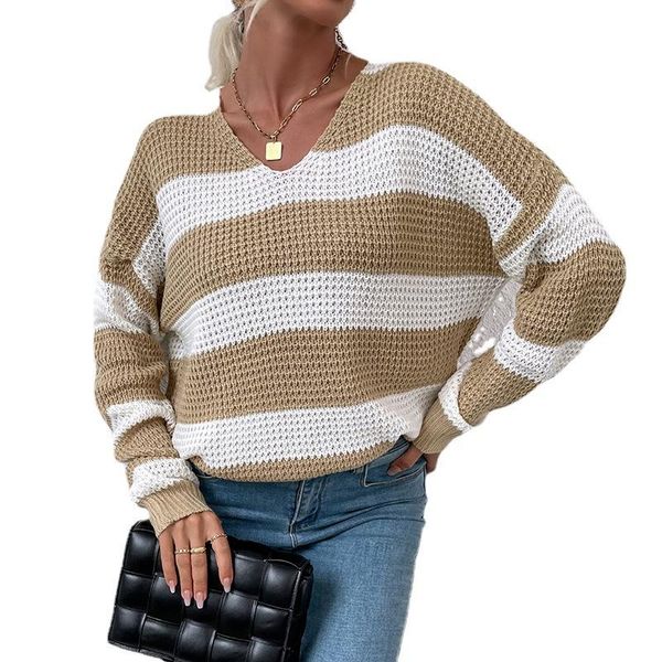 women's sweaters autumn winter v neck long sleeve waffle striped loose pullover knitted sweater wdc9183, White;black
women's sweaters autumn winter v neck long sleeve waffle striped loose pullover knitted sweater wdc9183, White;black