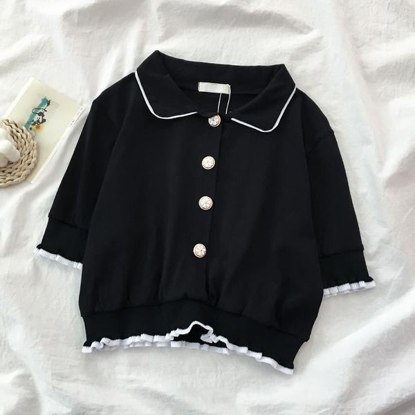 summer harajuku knitted fashion short women sleeved korean kawaii clothes button ruffled threaded shirt, White
summer harajuku knitted fashion short women sleeved korean kawaii clothes button ruffled threaded shirt, White
