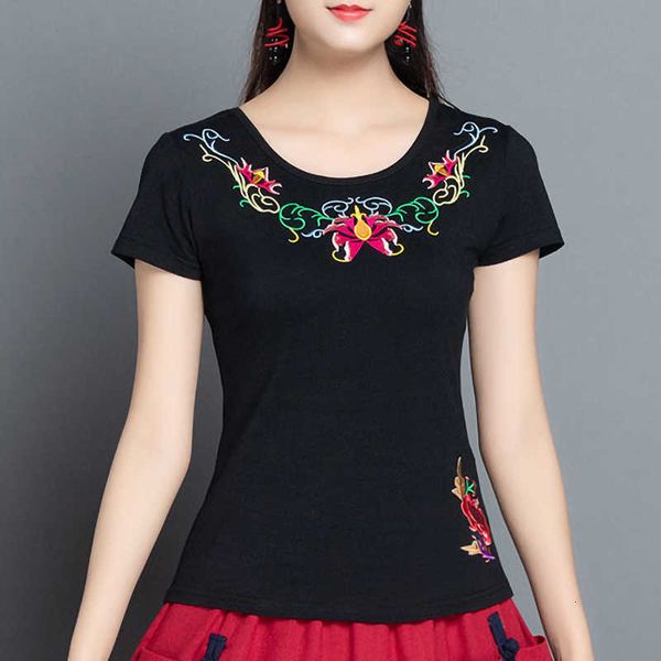 women's t-shirt summer ethnic embroidery short sleeve t shirt o neck cotton tees ladies plus size clothes solid color black fm2w, White
women's t-shirt summer ethnic embroidery short sleeve t shirt o neck cotton tees ladies plus size clothes solid color black fm2w, White