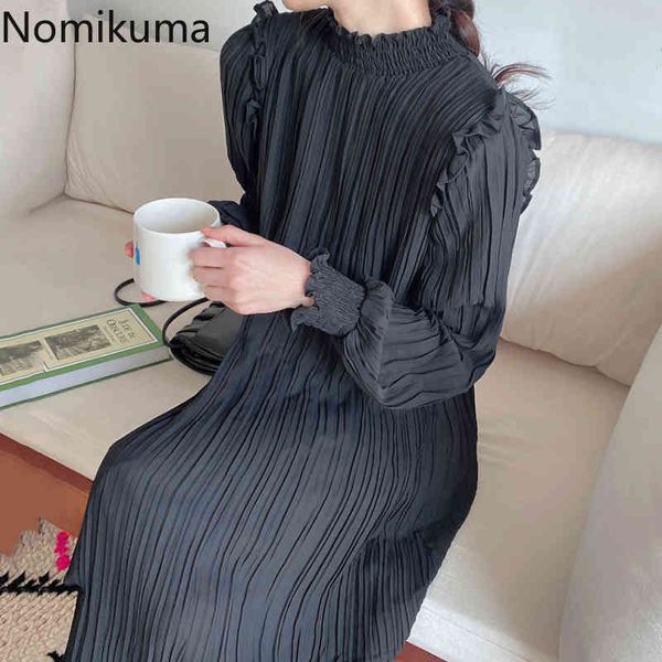 nomikuma korean pleated straight women dress lantern long sleeve stand neck vestido femme spring new elegant dresses 6e093. 210427, Black;gray
nomikuma korean pleated straight women dress lantern long sleeve stand neck vestido femme spring new elegant dresses 6e093. 210427, Black;gray