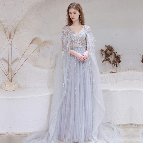 party dresses dubai arabia evening 2021 with detachable shawl silver grey luxury feathers cape beading formal gown, White;black
party dresses dubai arabia evening 2021 with detachable shawl silver grey luxury feathers cape beading formal gown, White;black