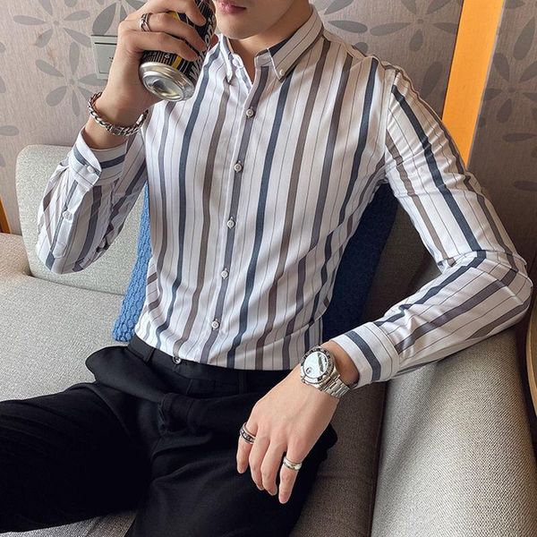 men's casual shirts 2021 men business shirt fashion long sleeve all match slim fit striped formal wear blouse homme o225, White;black
men's casual shirts 2021 men business shirt fashion long sleeve all match slim fit striped formal wear blouse homme o225, White;black