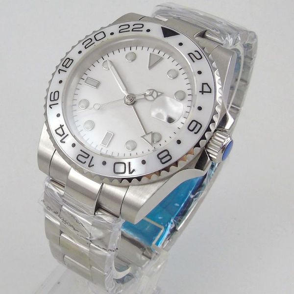 wristwatches 40mm sterile white dial sapphire glass date luminous ceraimc bezel steel bracelet silver gmt automatic movement men's watc, Slivery;brown
wristwatches 40mm sterile white dial sapphire glass date luminous ceraimc bezel steel bracelet silver gmt automatic movement men's watc, Slivery;brown