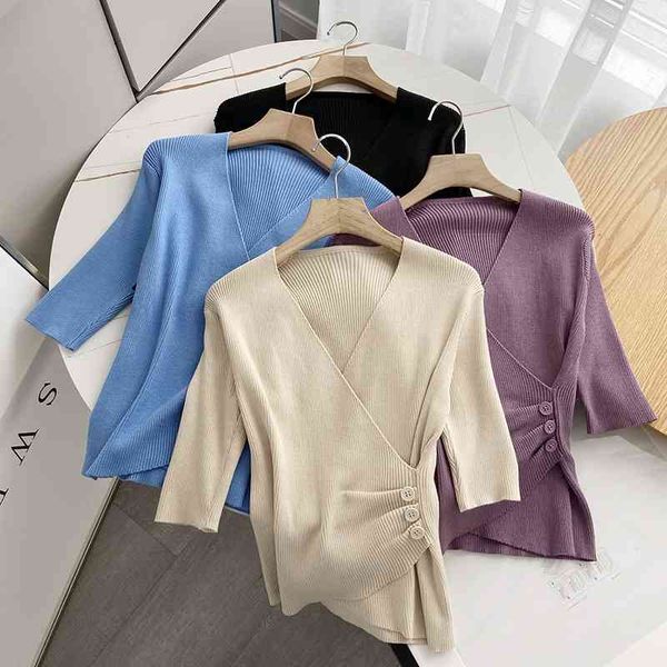 women's t-shirt knitted t shirt short sleeve side button design slim t-shirts fashion cotton for tees blusa oq60, White
women's t-shirt knitted t shirt short sleeve side button design slim t-shirts fashion cotton for tees blusa oq60, White