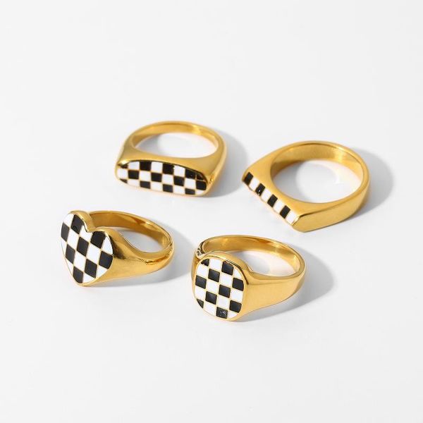 cluster rings classic enamel black white checkerboard grid stainless steel for women 18k gold plated geometric finger jewelry, Golden;silver
cluster rings classic enamel black white checkerboard grid stainless steel for women 18k gold plated geometric finger jewelry, Golden;silver