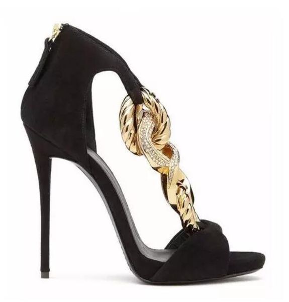 women's suede toe gold chain sandals summer cover party shoes 12 heels, Black
women's suede toe gold chain sandals summer cover party shoes 12 heels, Black