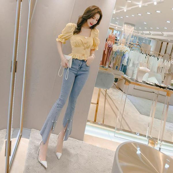 high waist elastic slim fit split flared pants autumn jeans female cropped 2021 women's, Blue
high waist elastic slim fit split flared pants autumn jeans female cropped 2021 women's, Blue