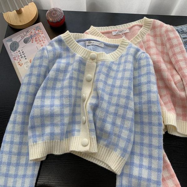 women's knits & tees zohoha 2021 autumn winter knitwear vintage plaid knitted button short cardigans elegant lady sweaters femme, White
women's knits & tees zohoha 2021 autumn winter knitwear vintage plaid knitted button short cardigans elegant lady sweaters femme, White