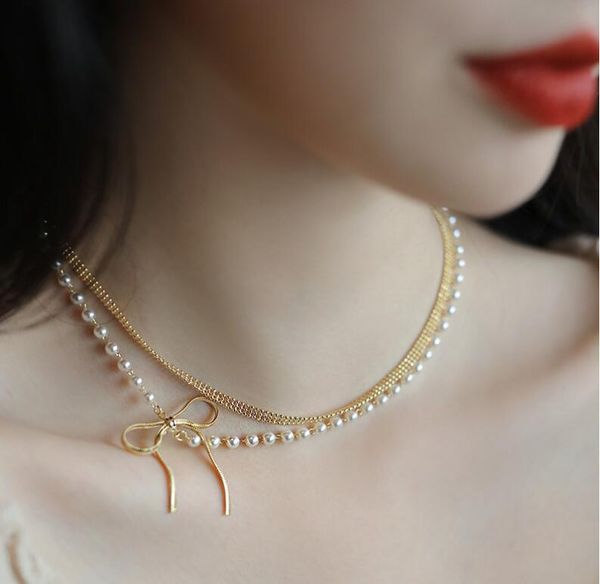 pendant necklaces classic metal bow luxury pearl necklace for women with double style unusual jewelry gift accessories, Silver
pendant necklaces classic metal bow luxury pearl necklace for women with double style unusual jewelry gift accessories, Silver