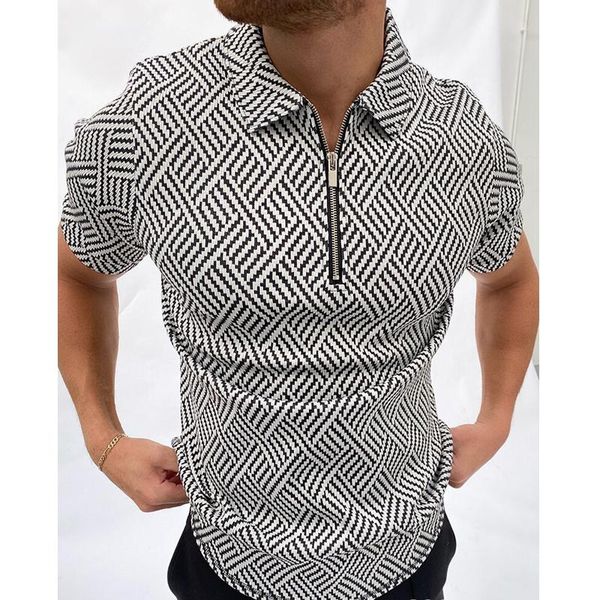 men's polos men shirt short sleeve zipper striped lattice print clothing summer streetwear casual fashion, White;black
men's polos men shirt short sleeve zipper striped lattice print clothing summer streetwear casual fashion, White;black