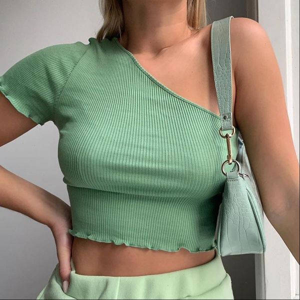 women t shirt summer one shoulder casual short sleeve solid ribbed tees lady streetwear fashion slim crop, White
women t shirt summer one shoulder casual short sleeve solid ribbed tees lady streetwear fashion slim crop, White