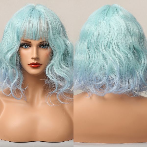 ombre green blue blonde synthetic wigs short bobo wave colorful wigs with bangs cosplay heat resistant wig for women fiber hair, Black
ombre green blue blonde synthetic wigs short bobo wave colorful wigs with bangs cosplay heat resistant wig for women fiber hair, Black