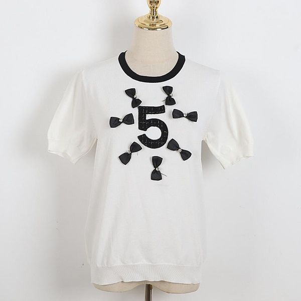 women's t-shirt summer 2021 letters embroidery round collar short sleeves in europe and the three-dimensional bowknot sweaters t-shirts, White
women's t-shirt summer 2021 letters embroidery round collar short sleeves in europe and the three-dimensional bowknot sweaters t-shirts, White