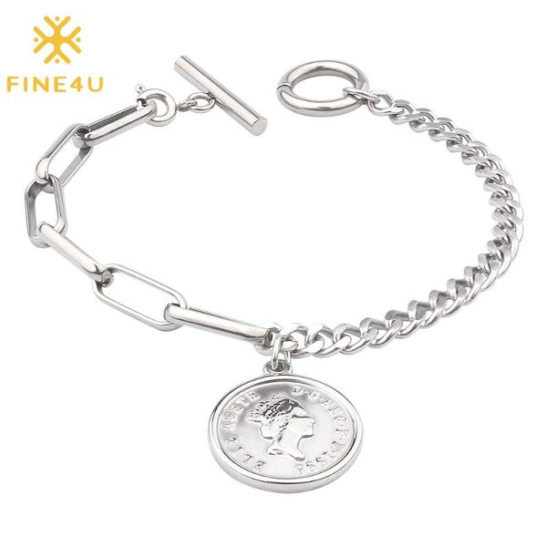 charm bracelets fine4u b292 stainless steel queen elizabeth ii coin bracelet mirror polished bamboo figaro chain for women, Golden;silver
charm bracelets fine4u b292 stainless steel queen elizabeth ii coin bracelet mirror polished bamboo figaro chain for women, Golden;silver