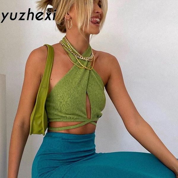 women's tanks & camis yuzhexi lace up hollow out halter cami women backless summer green bandage vest solid color, White
women's tanks & camis yuzhexi lace up hollow out halter cami women backless summer green bandage vest solid color, White