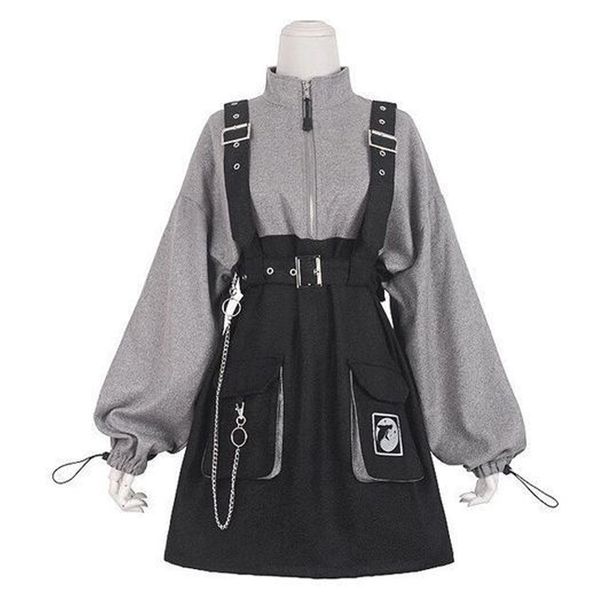 2021 retro vintage women gothic girls punk mini dress high waist long sleeve hat collar gry black lolita plus size jurken, Black;gray
2021 retro vintage women gothic girls punk mini dress high waist long sleeve hat collar gry black lolita plus size jurken, Black;gray