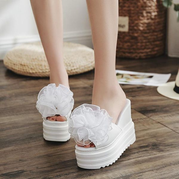 summer slope with sandal 13cm loose cake platform shoes flowers increased slippers .zyw-521-82 sandals, Black