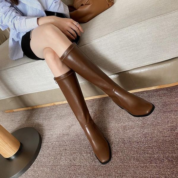 boots elastic tall women's 2021 autumn and winter small square head brown white thin riding, Black
boots elastic tall women's 2021 autumn and winter small square head brown white thin riding, Black