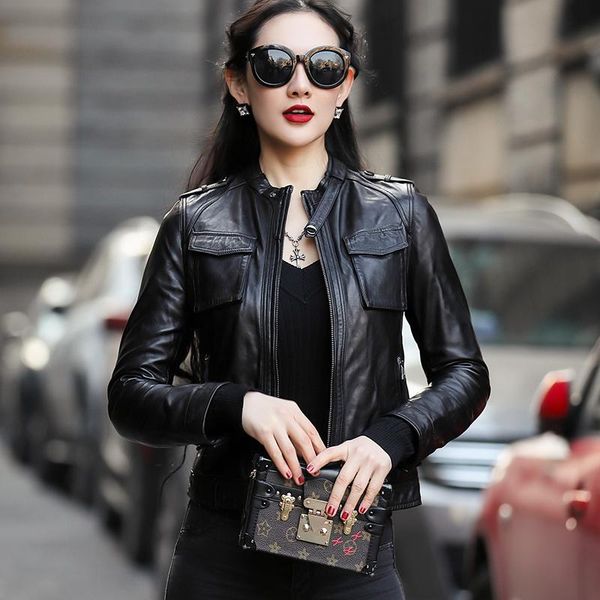 women's leather & faux vintage jacket women spring autumn genuine sheepskin motocycle jackets streetwear chaqueta mujer ot1284 yy622, Black
women's leather & faux vintage jacket women spring autumn genuine sheepskin motocycle jackets streetwear chaqueta mujer ot1284 yy622, Black