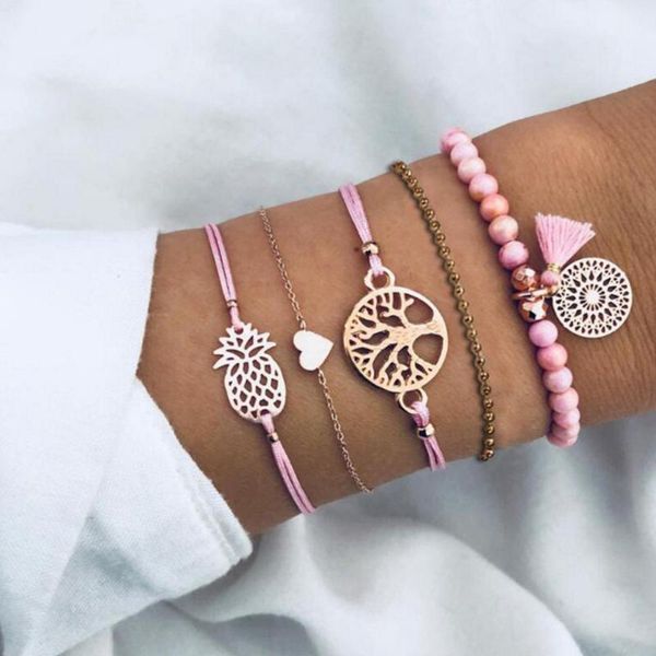 link, chain bohemian pink rope bracelet set for women pineapple korean style heart tree of life charm bangle boho jewelry, Black
link, chain bohemian pink rope bracelet set for women pineapple korean style heart tree of life charm bangle boho jewelry, Black