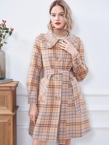 women's wool & blends clothing 2021 winter plaid coat doll collar double faced, Black
women's wool & blends clothing 2021 winter plaid coat doll collar double faced, Black
