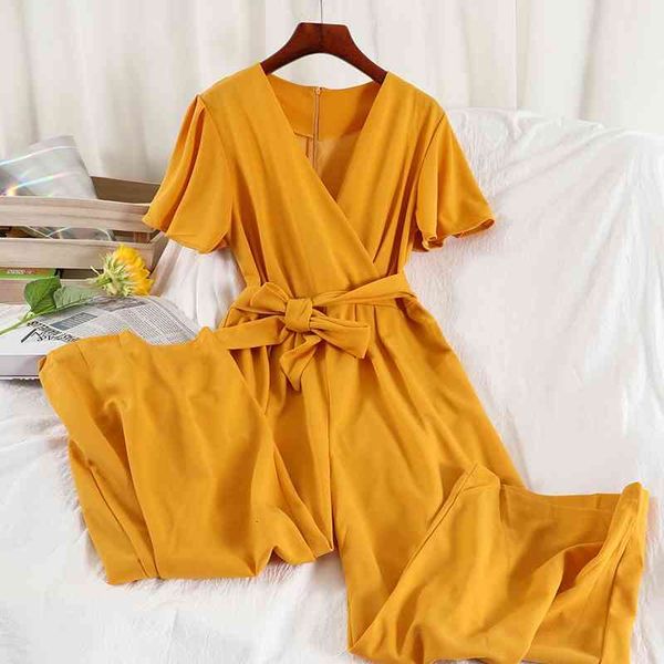 jumpsuits casual wide leg romper women v-neck short sleeve high waist yellow/brown/black playsuit female beach party jumpsuits summer, Black;white
jumpsuits casual wide leg romper women v-neck short sleeve high waist yellow/brown/black playsuit female beach party jumpsuits summer, Black;white