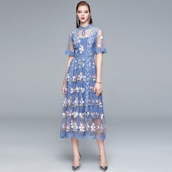 blue mesh embroidery stand collar holiday dress women summer fashion long midi princess dresses 210514, Black;gray
blue mesh embroidery stand collar holiday dress women summer fashion long midi princess dresses 210514, Black;gray