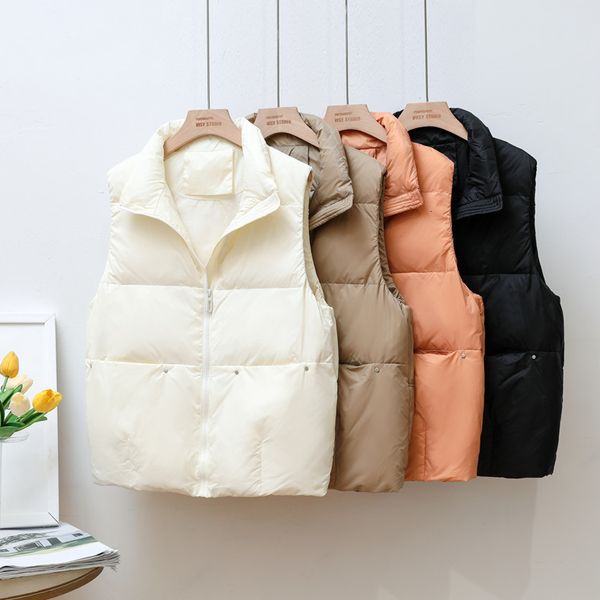 vests off season winter cloth korean stand collar women's down et vt slim et rivet light down vt, Black;white
vests off season winter cloth korean stand collar women's down et vt slim et rivet light down vt, Black;white