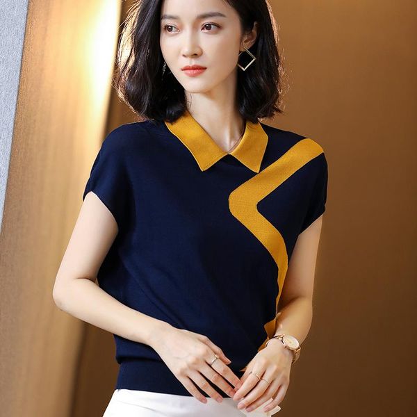 fashion turn-down collar knitted sweater patchwork loose short sleeve women pullover jl-hy2033 women's sweaters, White;black
fashion turn-down collar knitted sweater patchwork loose short sleeve women pullover jl-hy2033 women's sweaters, White;black