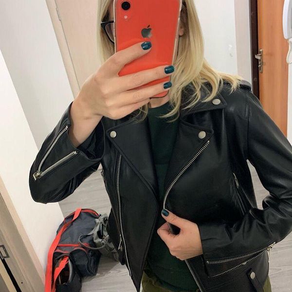 women's leather & faux spring genuine jacket women fashion real sheepskin coat rivet motorcycle biker female sheep, Black
women's leather & faux spring genuine jacket women fashion real sheepskin coat rivet motorcycle biker female sheep, Black