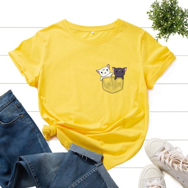 women's t-shirt cartoon kitten cat graphic tees 100% cotton women short sleeve oversized s-5xl female casual summer streetwear, White
women's t-shirt cartoon kitten cat graphic tees 100% cotton women short sleeve oversized s-5xl female casual summer streetwear, White