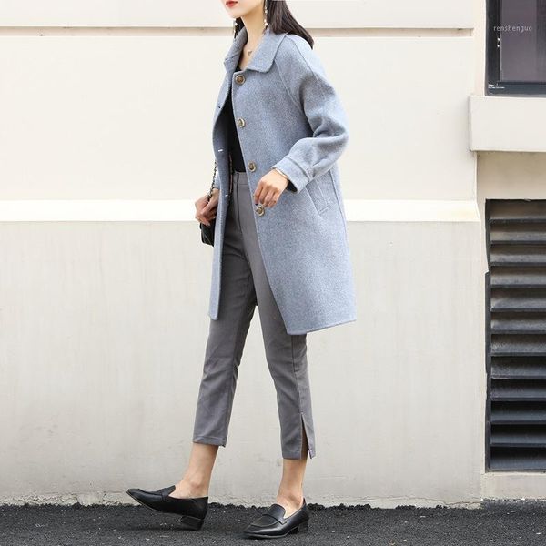 women's wool & blends double-sided cashmere overcoat slim korean edition of long and medium-length albaca twill for women, Black
women's wool & blends double-sided cashmere overcoat slim korean edition of long and medium-length albaca twill for women, Black