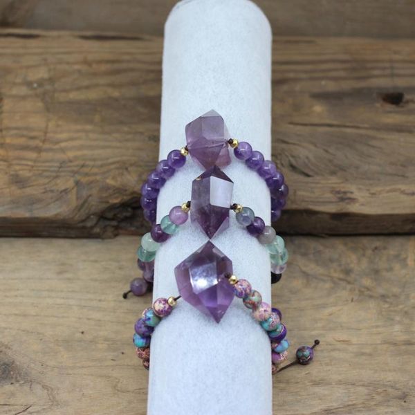 link, chain natural amethysts double point fluorite/imperial jaspers 8mm round beads cord knotted handmade adjustable bracelets qc2033, Black
link, chain natural amethysts double point fluorite/imperial jaspers 8mm round beads cord knotted handmade adjustable bracelets qc2033, Black