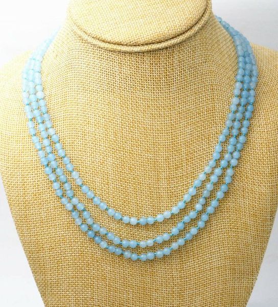 chains 3 rows natural 4mm blue aquamarine round gemstone beads necklace 17-19'', Silver
chains 3 rows natural 4mm blue aquamarine round gemstone beads necklace 17-19'', Silver