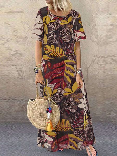 casual dresses summer print drs short sleeve loose mid length skirt, Black;gray