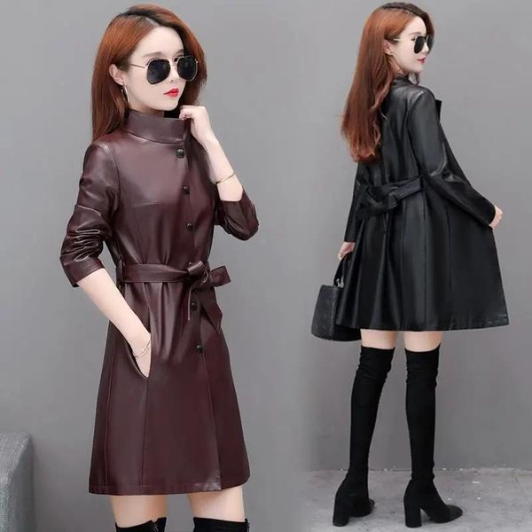 women's leather & faux stand-up collar female jacket mid-length spring and autumn fashion elegant windbreaker, Black
women's leather & faux stand-up collar female jacket mid-length spring and autumn fashion elegant windbreaker, Black