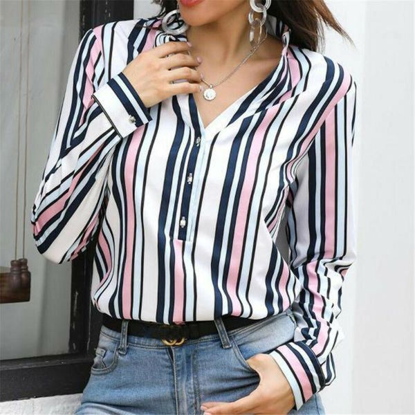 women's blouses & shirts women long sleeve v-neck loose shirt ol stirped casual button blouse spring clothes plus size s-xxl, White
women's blouses & shirts women long sleeve v-neck loose shirt ol stirped casual button blouse spring clothes plus size s-xxl, White