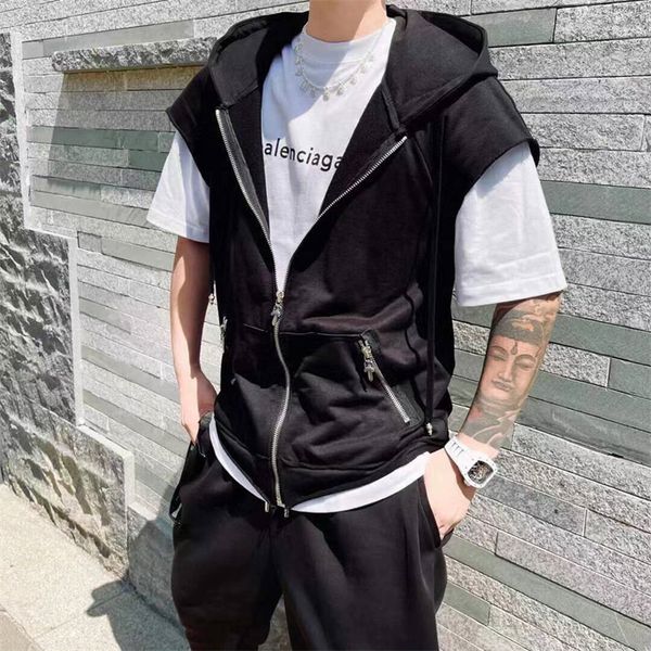 21 summer new ch crowe back cross leather stripe versatile loose vest jacket men's and women's, White;black
21 summer new ch crowe back cross leather stripe versatile loose vest jacket men's and women's, White;black