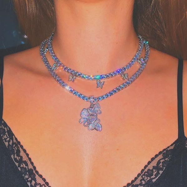 shining crystal butterfly pendant necklace for women trendy tennis chain choker party jewelry gifts necklaces, Silver 
shining crystal butterfly pendant necklace for women trendy tennis chain choker party jewelry gifts necklaces, Silver