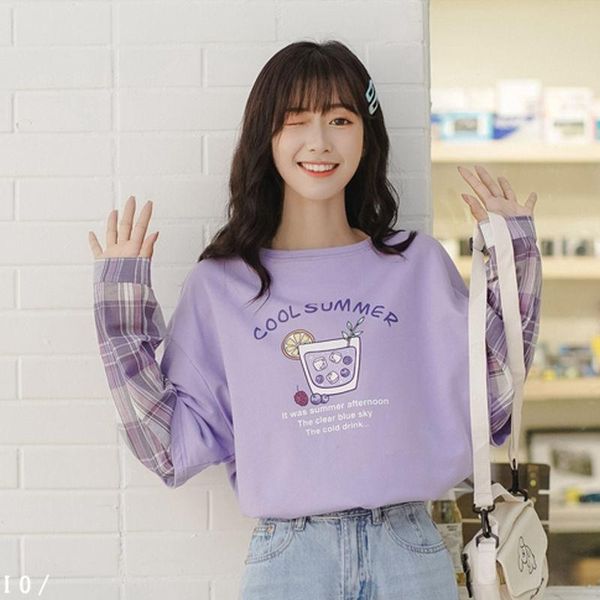 women's t-shirt 2021 autumn winter women sweet cartoon print patchwork plaid sleeves casual long sleeve plus size kawaii clothes, White
women's t-shirt 2021 autumn winter women sweet cartoon print patchwork plaid sleeves casual long sleeve plus size kawaii clothes, White