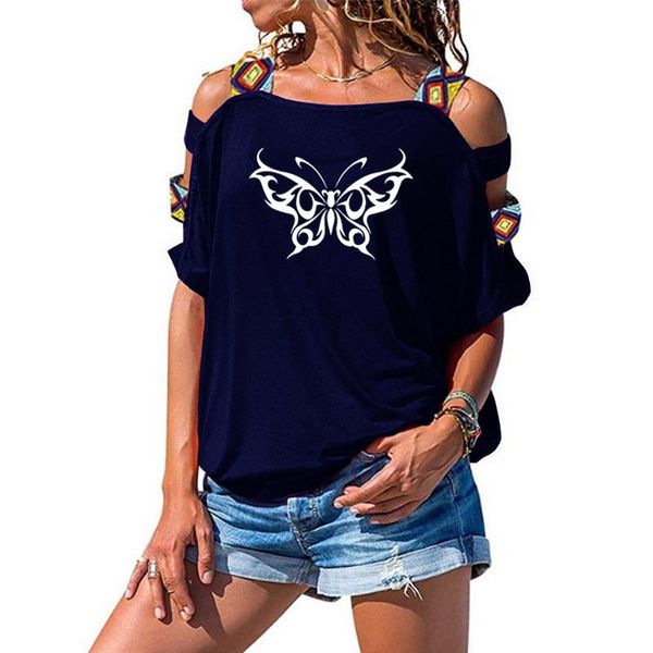 women's t-shirt summer butterfly print fashion women cotton short sleeve t shirt hollow out shoulder tee, White
women's t-shirt summer butterfly print fashion women cotton short sleeve t shirt hollow out shoulder tee, White