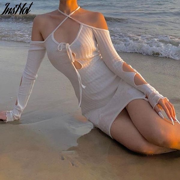 cut out solid skinny halter tie up dresses women spring fashion streetwear strap night party wear mini dress female 210514, Black;gray
cut out solid skinny halter tie up dresses women spring fashion streetwear strap night party wear mini dress female 210514, Black;gray